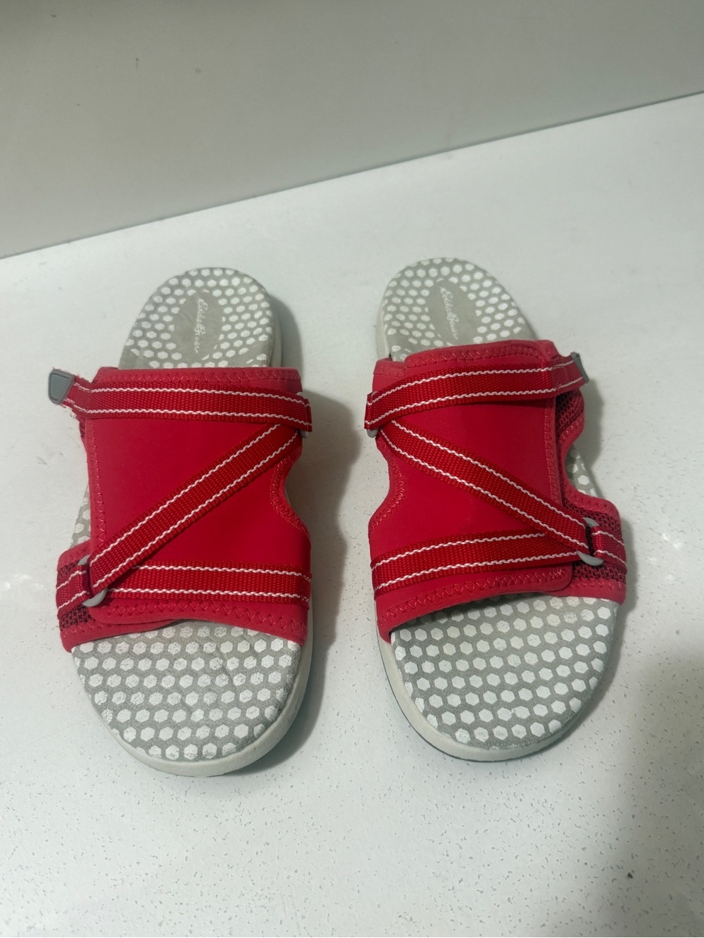 Addie Beuar Red Slide Sandals with Adjustable Straps in great conditions